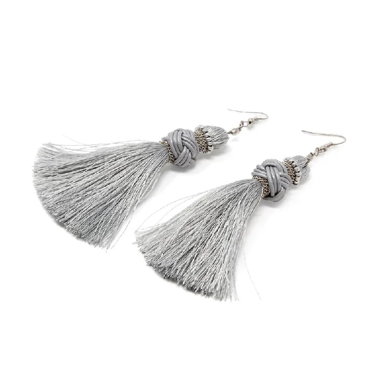 bohemian gemstone choker Earrings Knot Tassel Grey