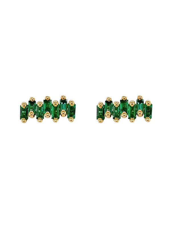 Emerald Baguette Yellow Gold Stud Earrings