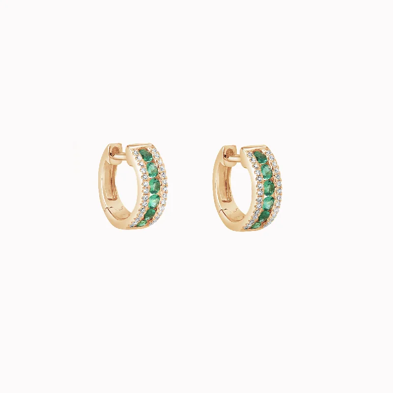minimalist gold square earrings Emerald & Diamond Channel Huggies
