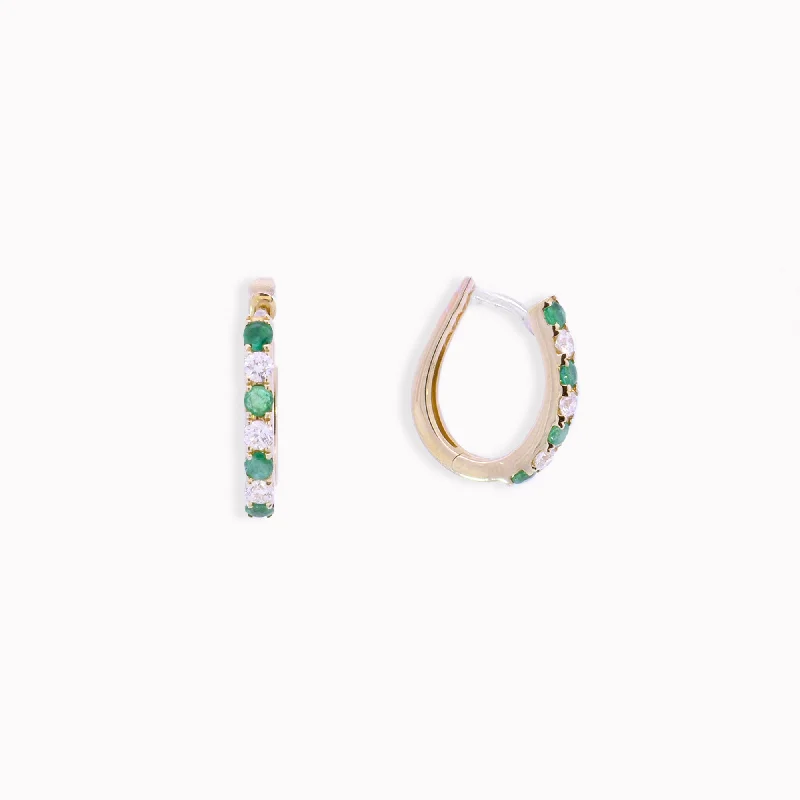 unique moon phase ring Emerald & Diamond Huggie Earrings