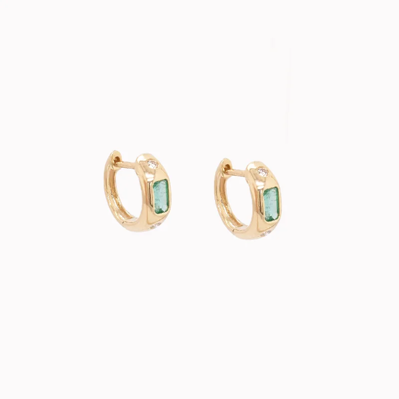 minimalist stacking rings set Puffed Emerald & Diamond Huggies