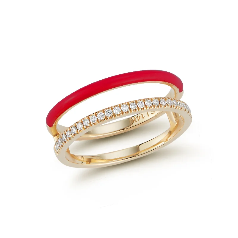 delicate gold band ring Enamel and Diamond Double Bar Ring