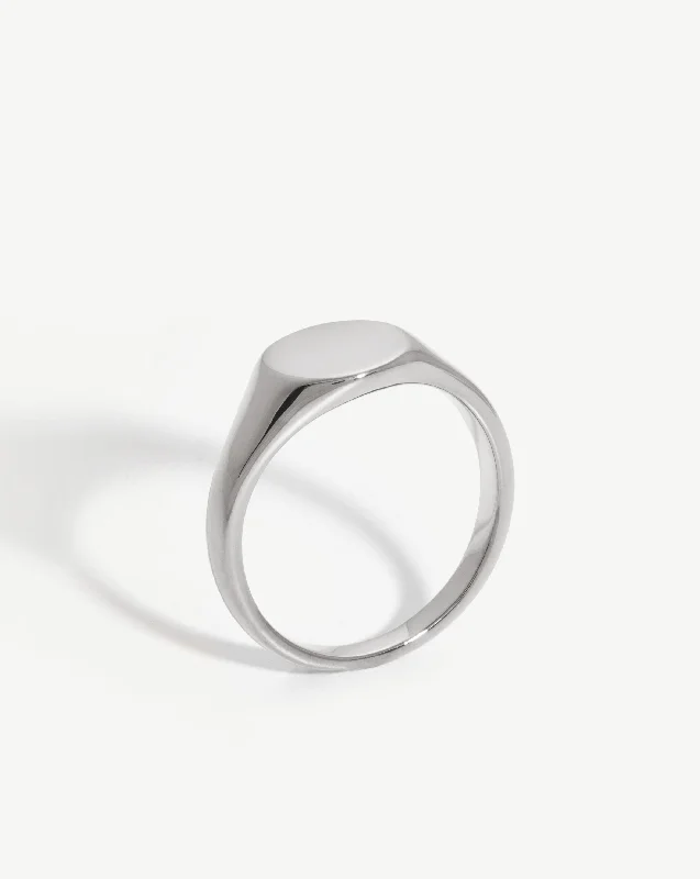 black stainless steel signet ring Engravable Round Signet Ring | Sterling Silver