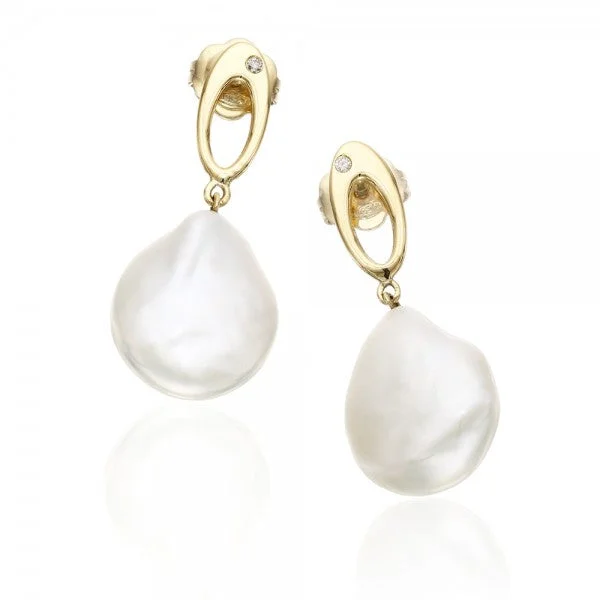 unique crystal bar necklace Enticing Clultured Freshwater Coin Pearl & Diamond Gold Earrings