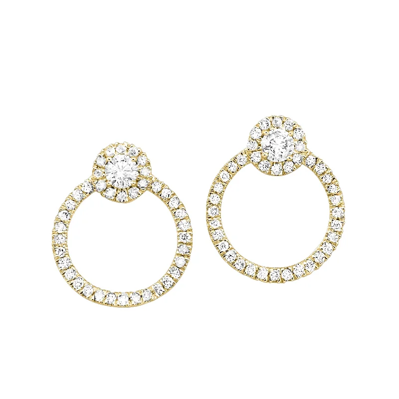 14K Yellow Gold and Diamond Circle Earrings