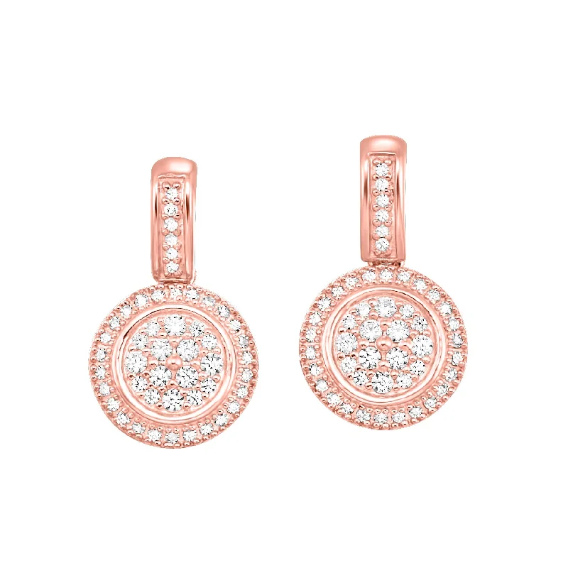 14K Rose Gold and Diamond Dangle Drop Earrings