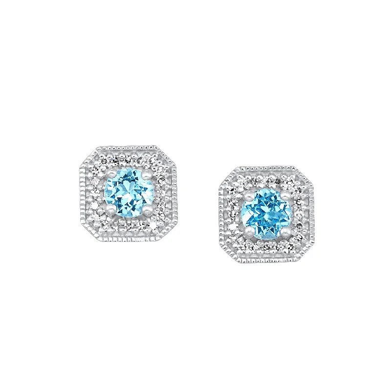 White Gold Diamond and Blue Topaz Earrings