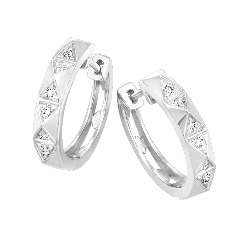 14K White Gold and Diamond Hoop Earrings