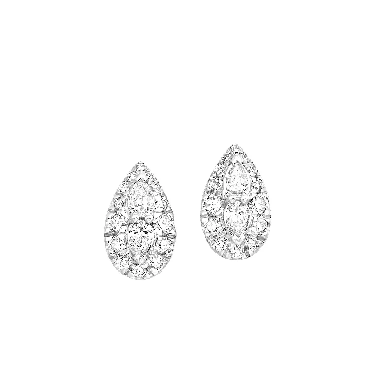 Sterling Silver Pear Shaped Cluster Diamond Earrings