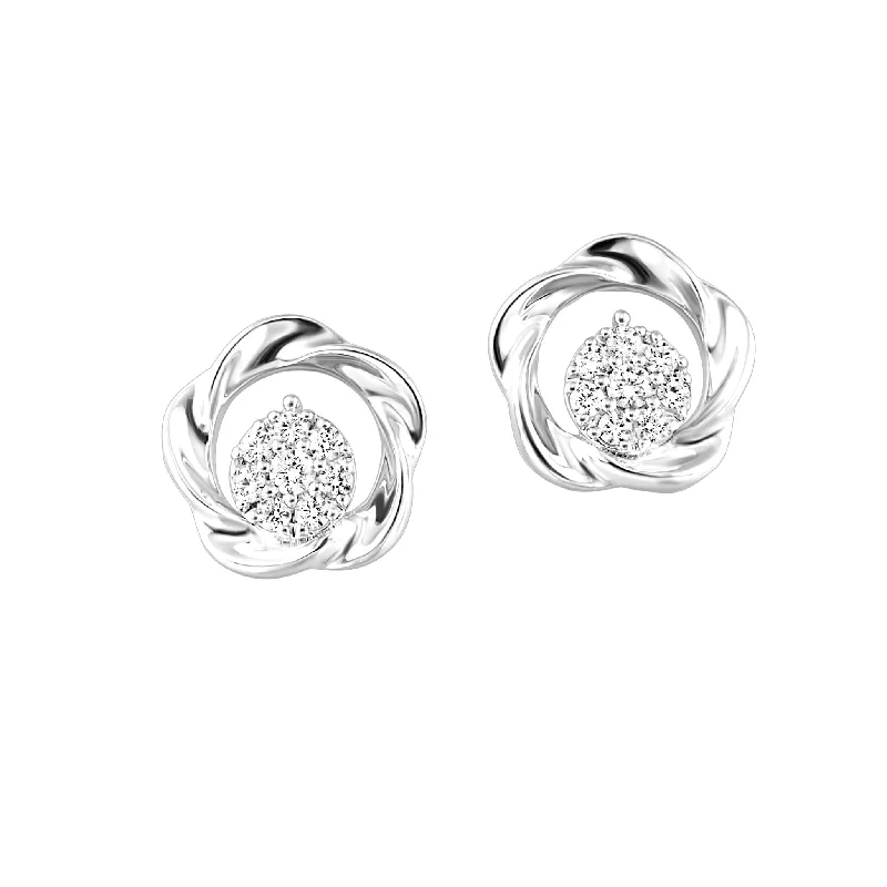 Sterling Silver and Cluster Diamond Earrings