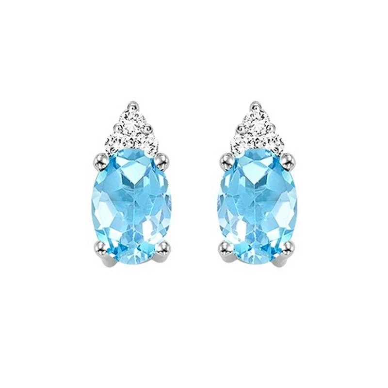 10KW Oval Shaped Birthstone Earrings with Diamond Accents