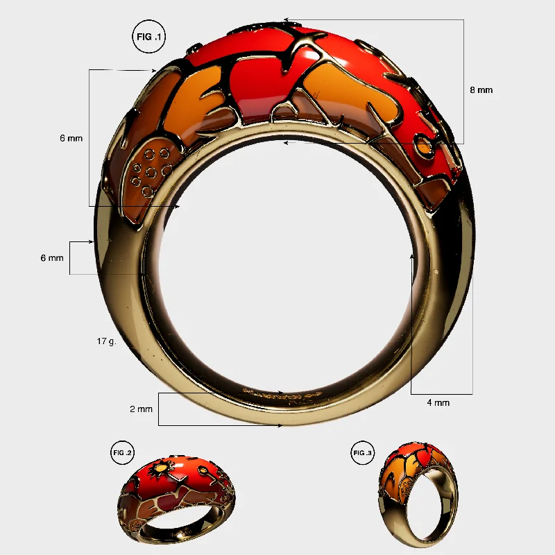 gothic skull ring for men Flora on rocks Sun - Gold Ring