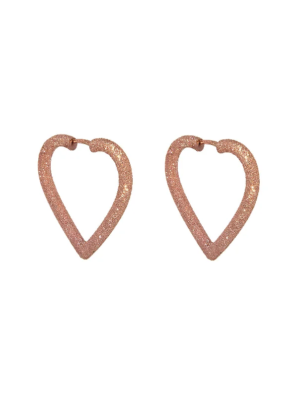 Florentine Finish 18K Rose Gold Heart Hoop Earrings