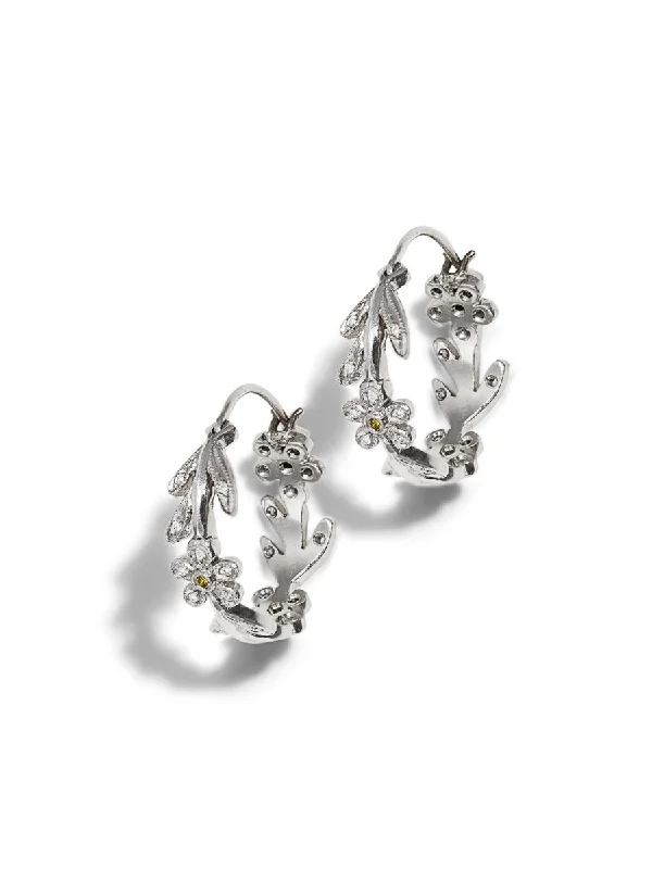 Flower and Vine Platinum Hoop Earrings