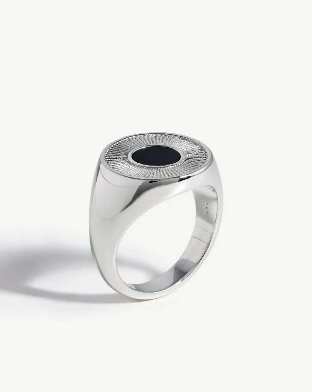 heart-shaped promise ring sterling silver Fused Round Signet Ring | Sterling Silver/Black Spinel