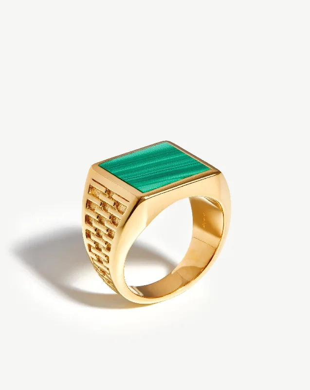 sterling silver toe ring set Fused Woven Gemstone Square Signet Ring | 18ct Gold Vermeil/Malachite