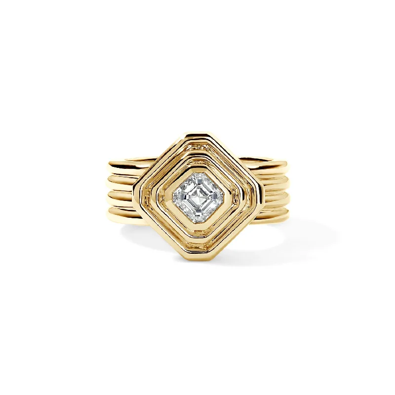 dainty snake ring gold Gold and Diamond Asscher Solitaire Ring