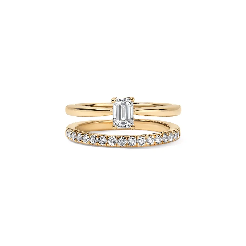hammered gold stacking rings Gold and Diamond Claw Ring with Emerald Cut Diamond
