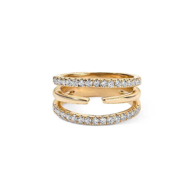silver wave ring dainty Gold and Diamond Three Row Claw Ring