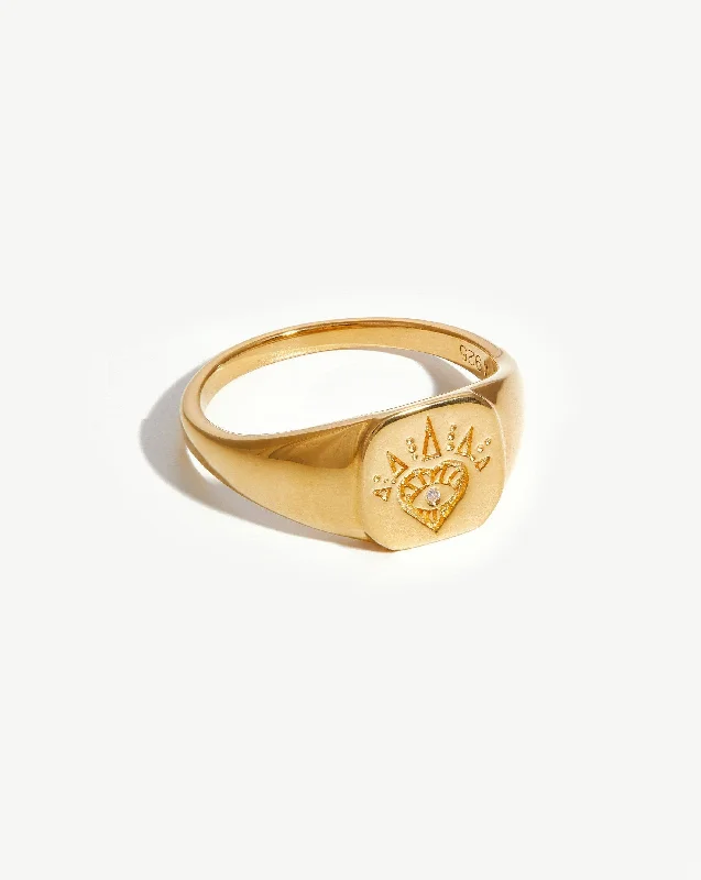 handmade copper wire ring Open Heart Signet Ring | 18ct Gold Vermeil