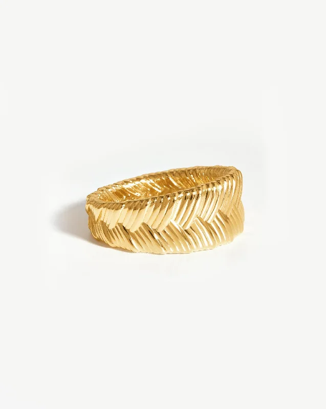 gold-plated figaro chain Wide Braid Ring | 18ct Gold Plated