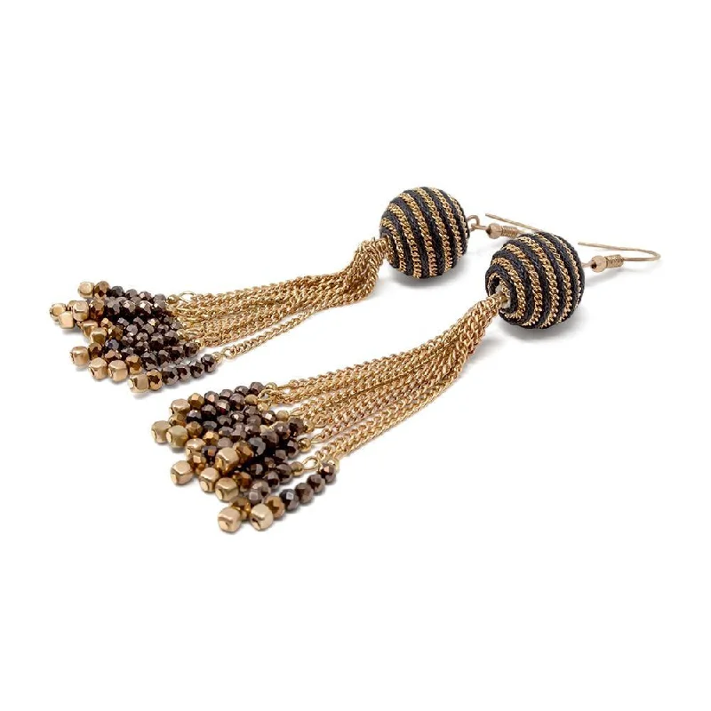 celestial moon and stars ring Gold Chain and Beaded Tassel Earrings
