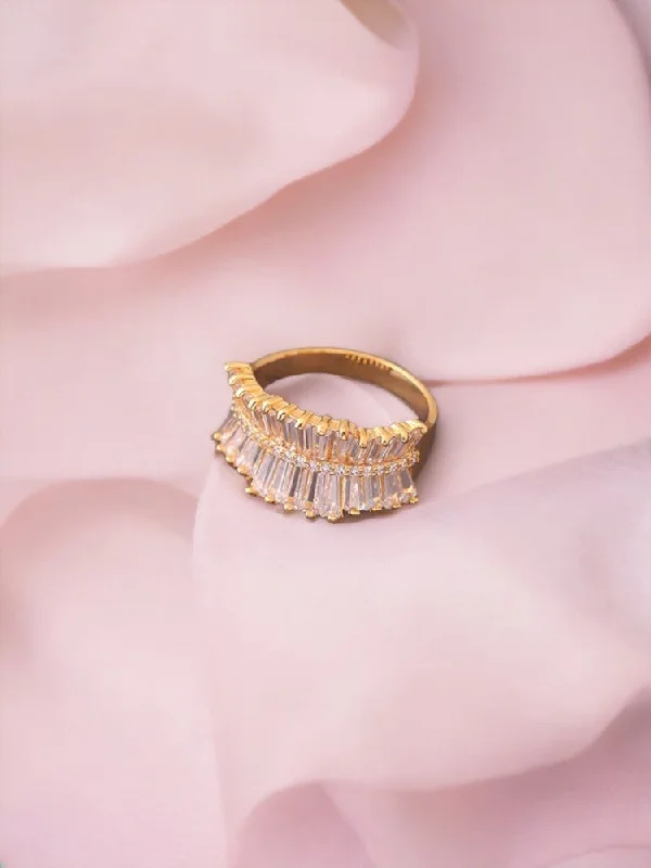 vintage-style diamond halo ring Golden Myra Zirconia Ring