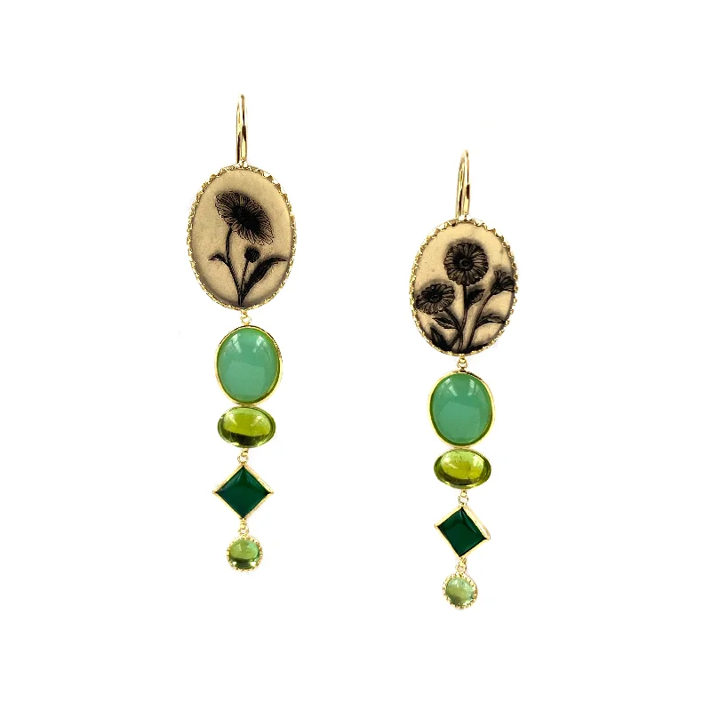 dainty gemstone drop earrings Green Floral Droplet Earhangers