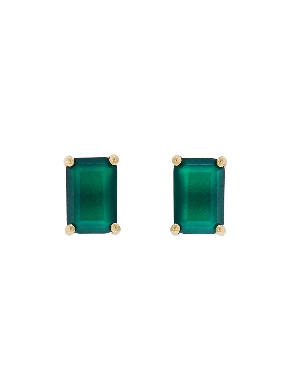 Green Onyx Emerald Cut Yellow Gold Stud Earrings