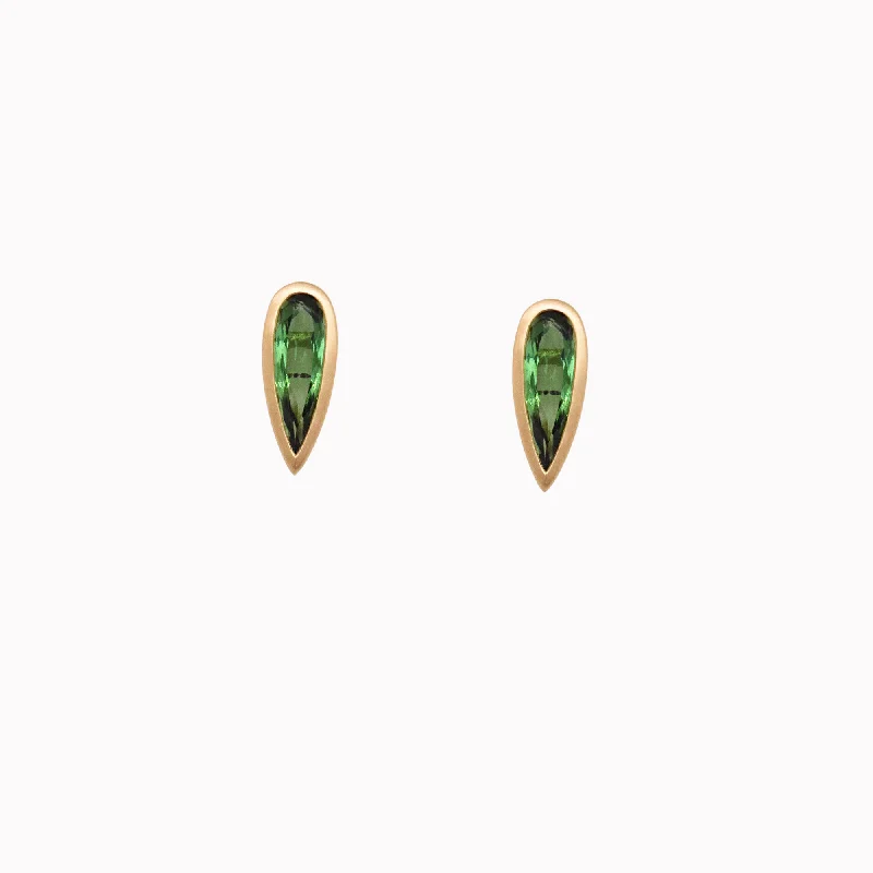 handmade braided leather necklace Green Tourmaline Pear Bezel Stud Earrings
