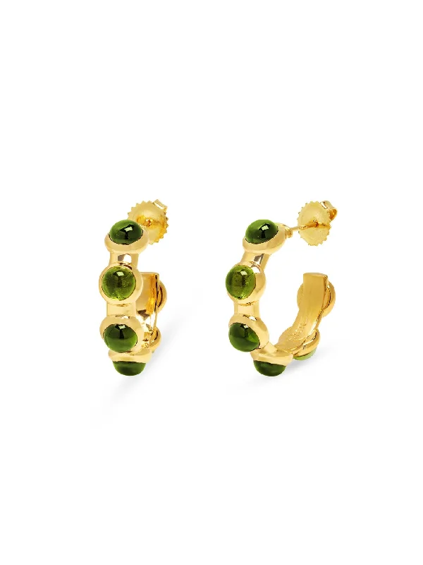 Green Tourmaline Vic Hoop Yellow Gold Earrings