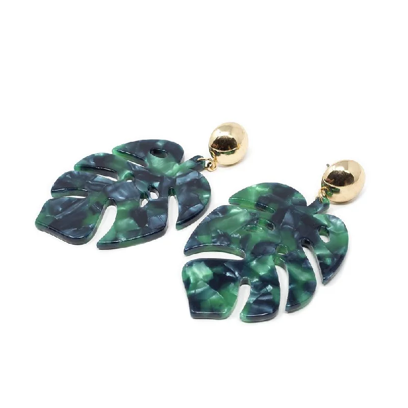 dainty lotus flower ring Green Tortoise Shell Leaf Post Earrings Gold Tone