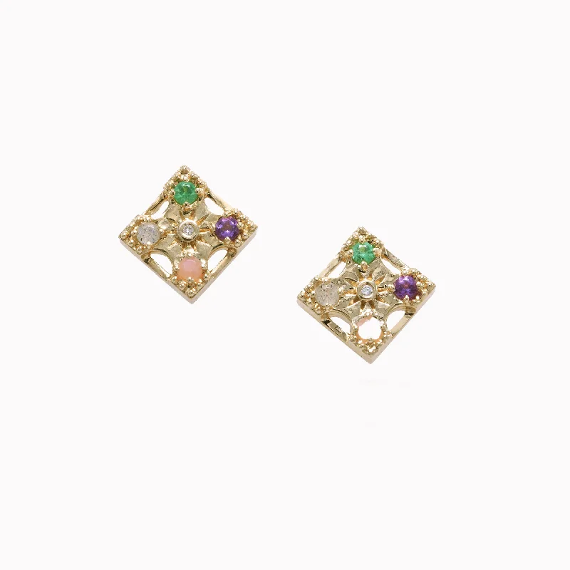 twisted rope gold chain Harmony "LOVE" Gemstone Stud Earrings - 4 Stones