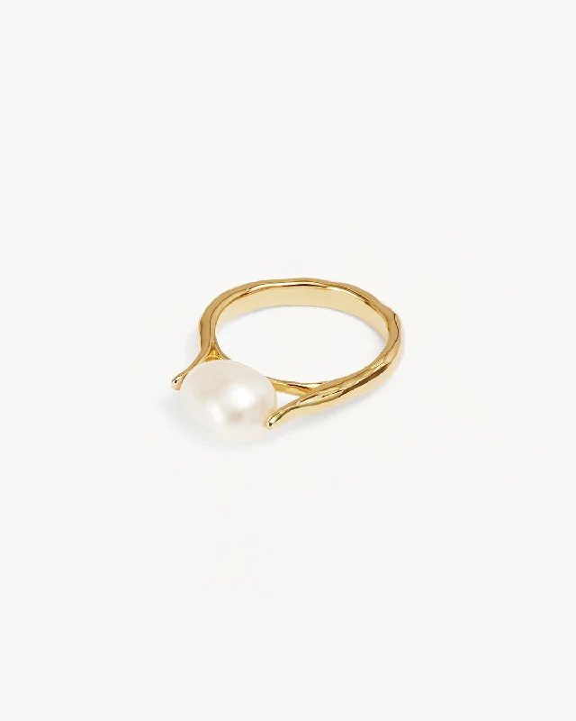 minimalist gold square earrings 18k Gold Vermeil Harmony Pearl Ring