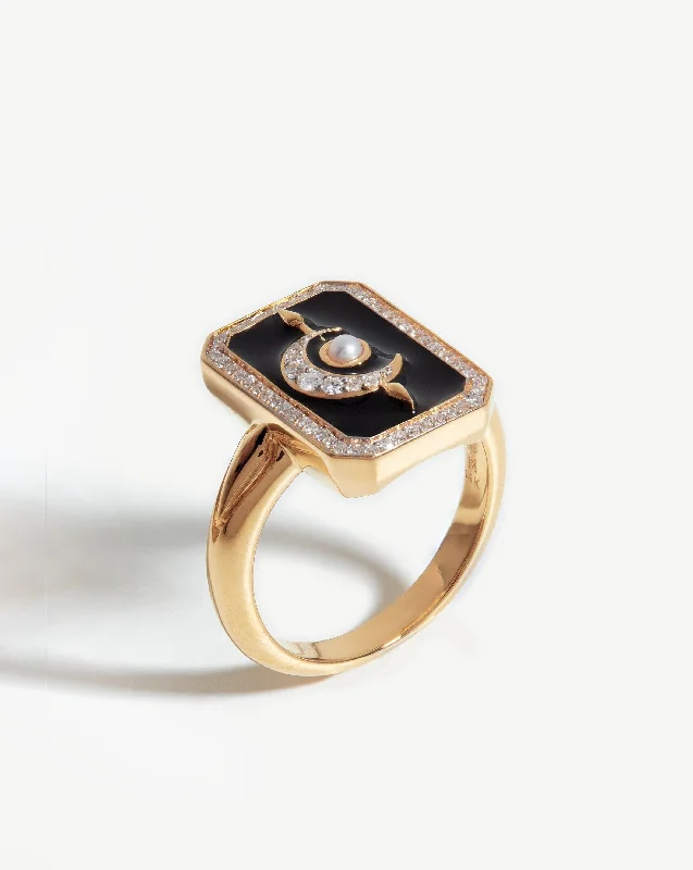 vintage cameo brooch jewelry Harris Reed Fine Lunar Ring | 14ct Solid Gold/Diamond & Black Enamel