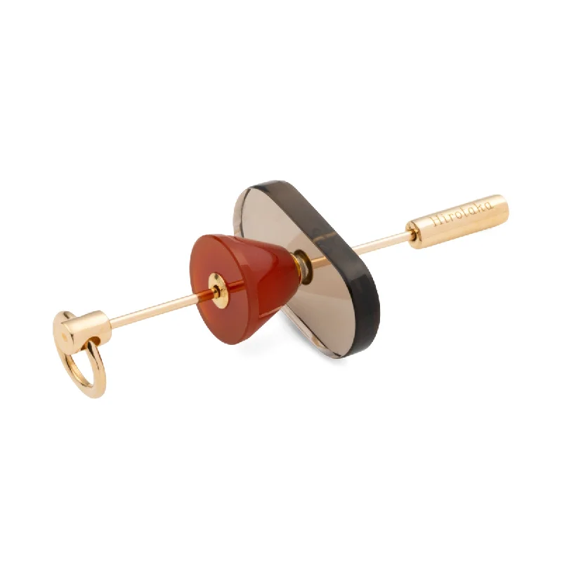 gold mesh bangle bracelet "Spear" Door Knocker Earring  Large size, Smoky Quartz & Carnelian
