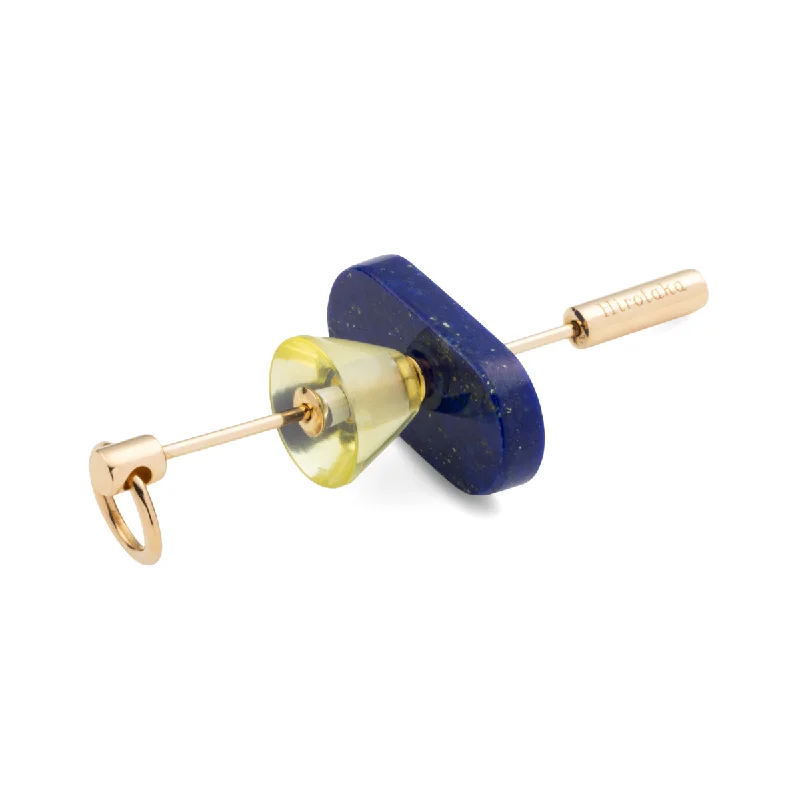 chunky gemstone cuff bracelet "Spear" Door Knocker Earring  Large size, Lapis lazuli & Lemon Quartz