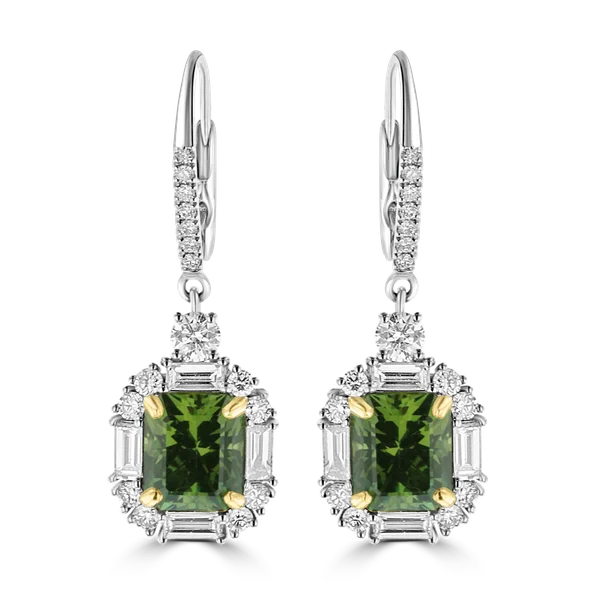 elegant pearl bridal set JULEVE 18KT WHITE GOLD 5.06CT GREEN GARNET & 1.44CTW DIAMOND DANGLE EARRINGS