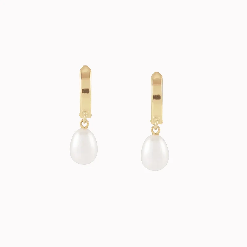 rose gold ring with diamonds Freshwater Pearl Drop Huggie Earrings
