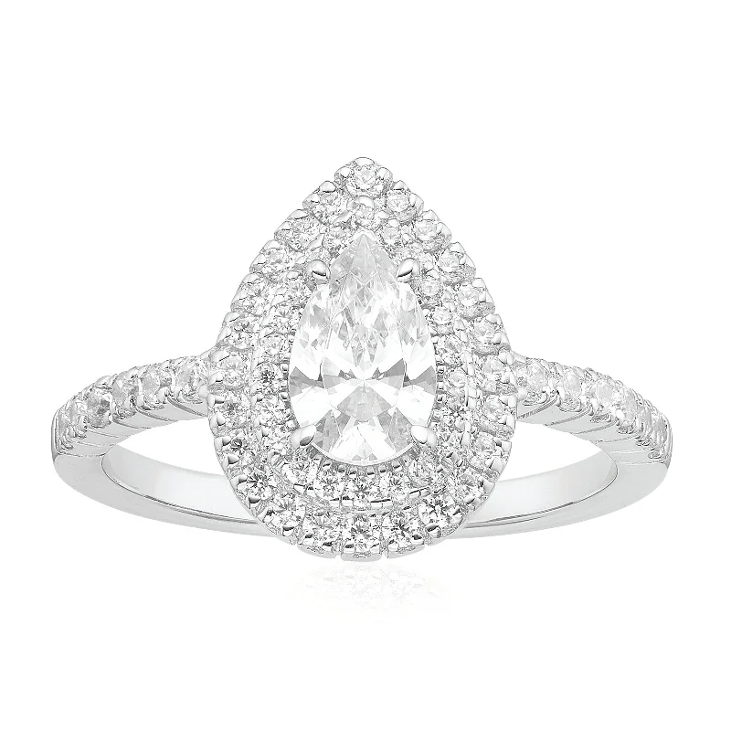 rose gold bezel ring KISS Sterling Silver Pear & Round Brilliant Cut Cubic Zirconia Ring