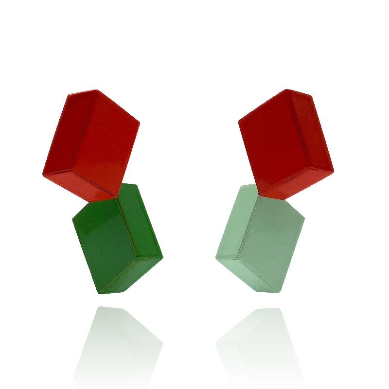 petite diamond promise ring Konstanze Prechtl - Red and Green Geometric Earrings