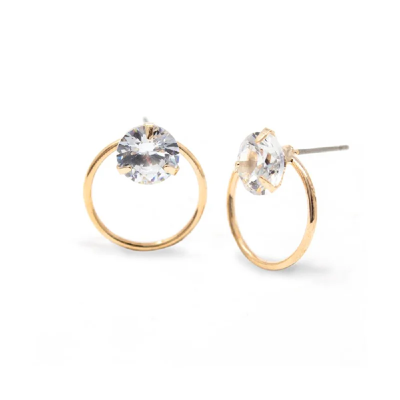 gemstone cluster earrings silver Large CZ Hoop Stud Earrings Gold Tone