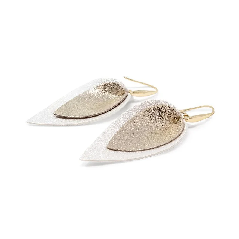 chunky gold chain necklace Leaf Leather Earrings Gold/Ivory