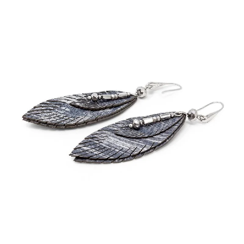 dainty gold chain ring Leaf Suede Earrings with Glass Bead Grey