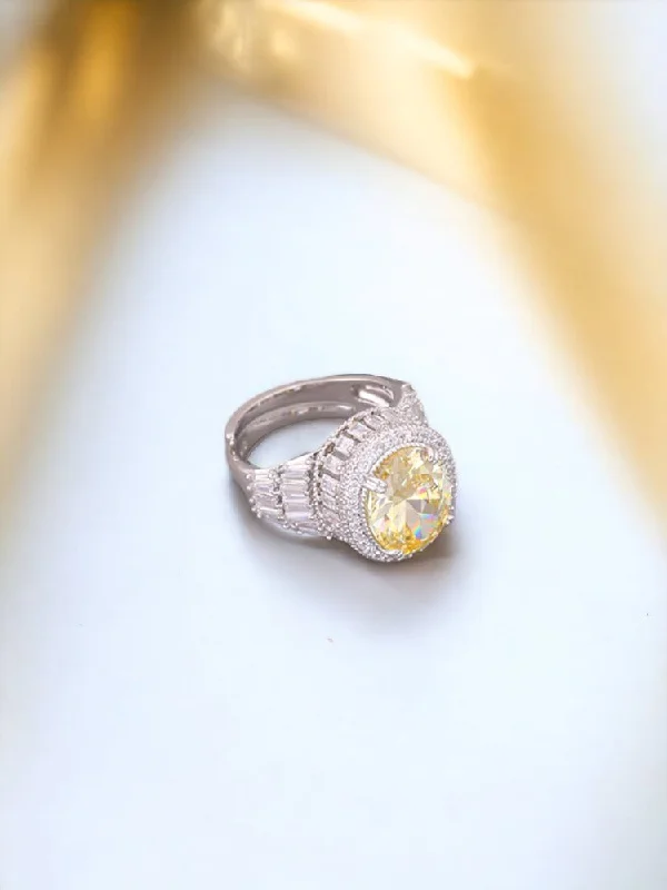 handmade raw stone engagement ring Lemon Rania Zirconia Ring