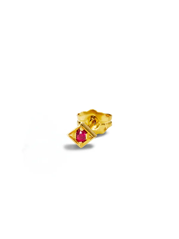 Lone Burst Ruby Yellow Gold Single Stud