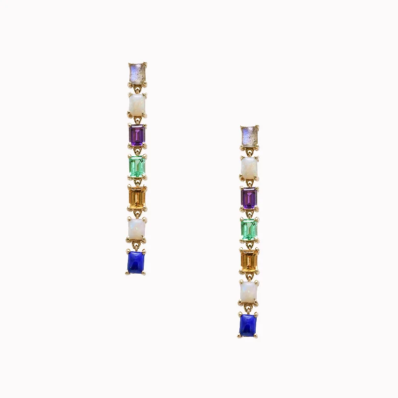 real garnet stacking rings "Love You" Baguette Gemstone Drop Earrings - 7 Stones