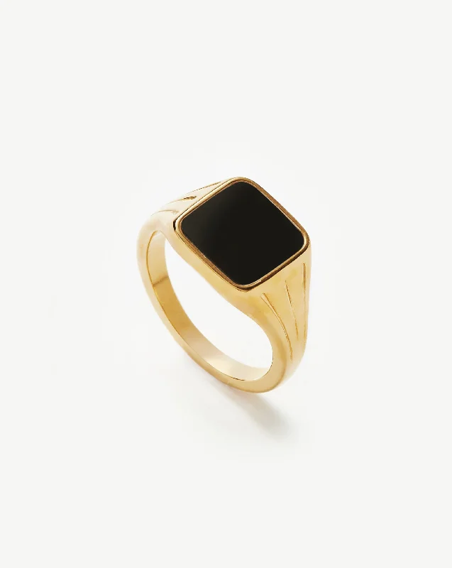 personalized photo locket necklace Lucy Williams Square Signet Ring | 18ct Gold Vermeil/Black Spinel