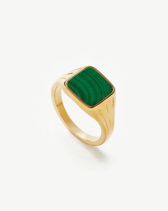 gemstone stacking rings colorful Lucy Williams Square Signet Ring | 18ct Gold Vermeil/Malachite