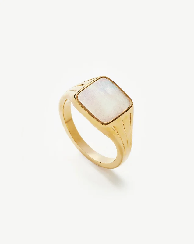 raw amethyst ring silver Lucy Williams Square Signet Ring | 18ct Gold Vermeil/Mother of Pearl